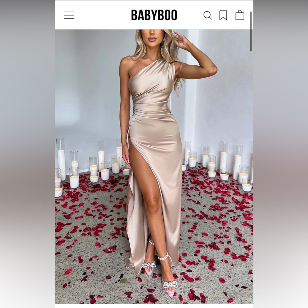One Shoulder Satin Gown - Champagne